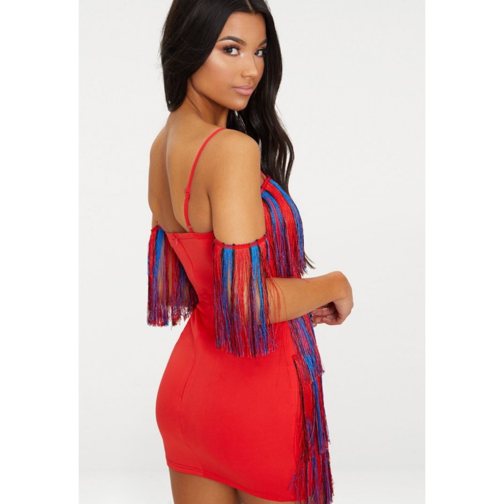 Red Stripe Tassel Bodycon Dress